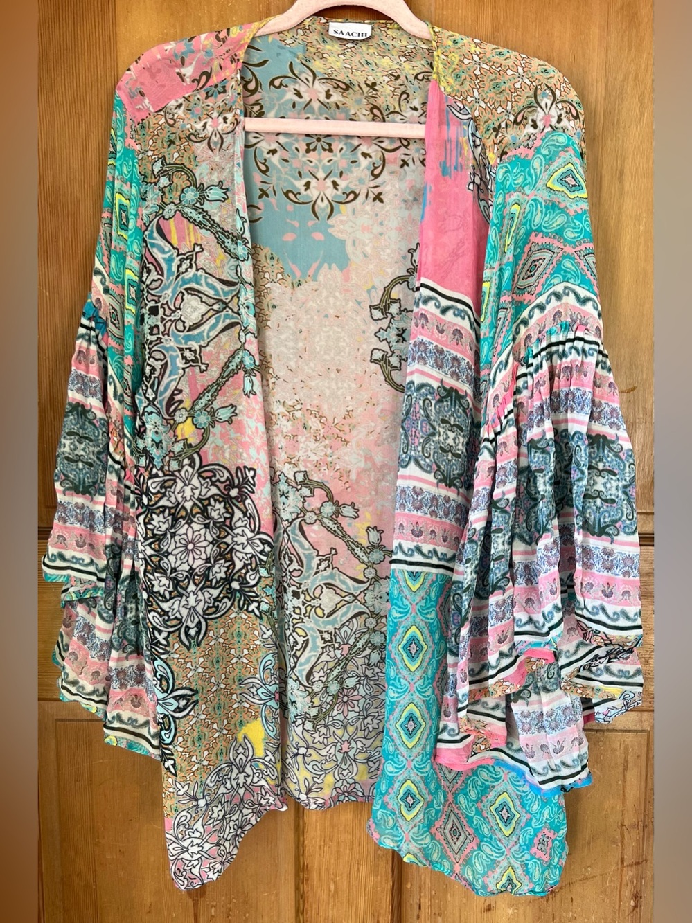 Saachi Mystical Garden Ruffle Sleeve Open Front Kimono Cardigan O/S